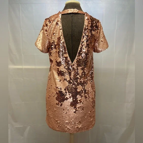 Rose Gold Sequin T-Shirt Dress -M - Picture 10 of 13